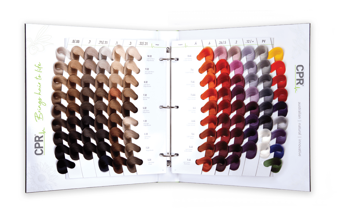 The CPR colour chart, open across its blonde and red pages