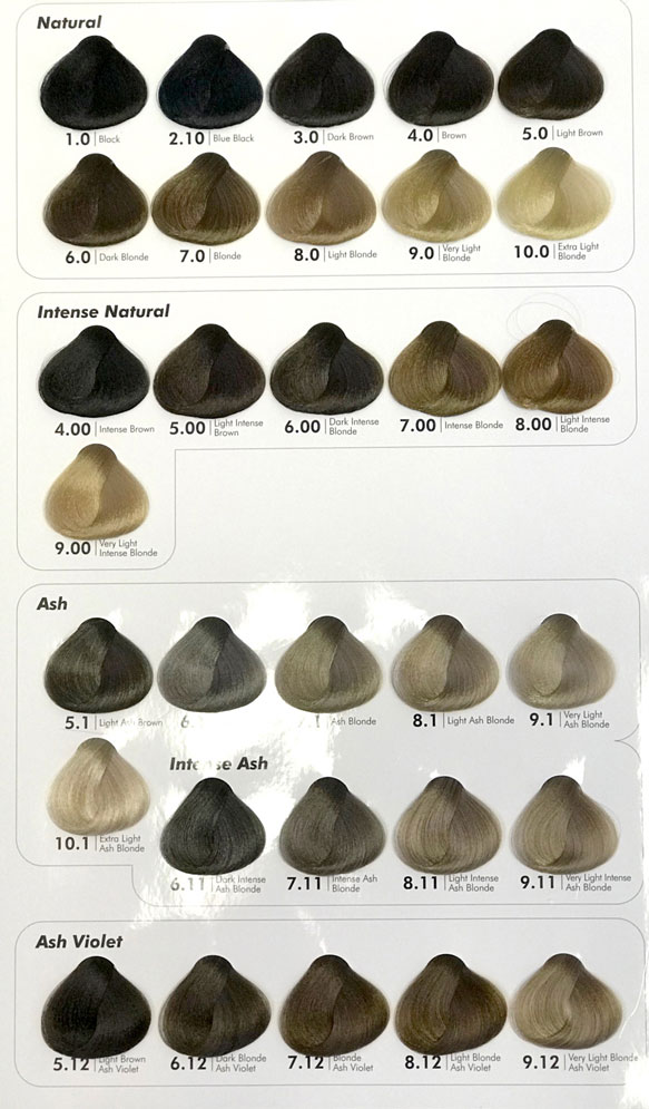 Cristalli Hair Colour Chart (Natural, Intense Natural, Ash, Ash Violet)