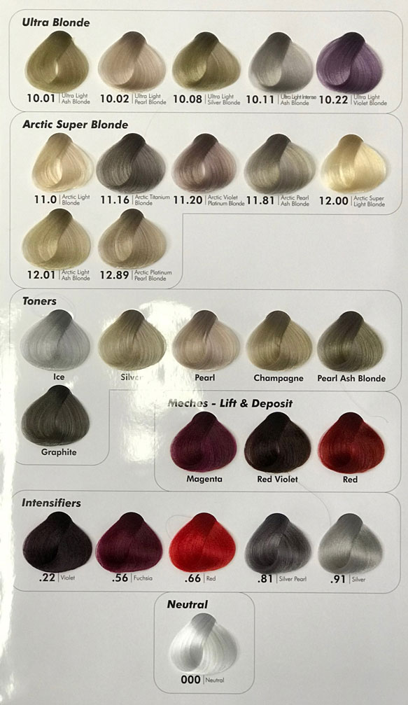 Cristalli Hair Colour Chart (Ultra Blonde, Arctic Super Blonde, Toners, Meches, Intensifiers, Neutral)