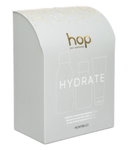 hop Hydrate Holiday Pack: Smooth Hydration shampoo, rinse and mask in a gift box.