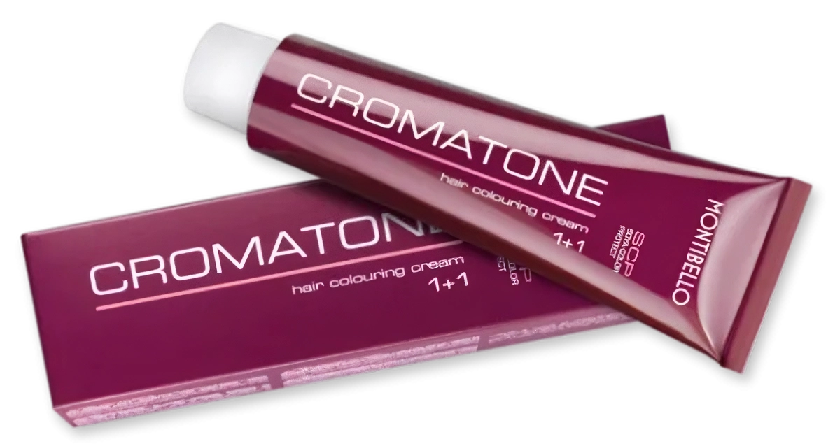 Two Cromatone hair colouring cream tubes with their carton