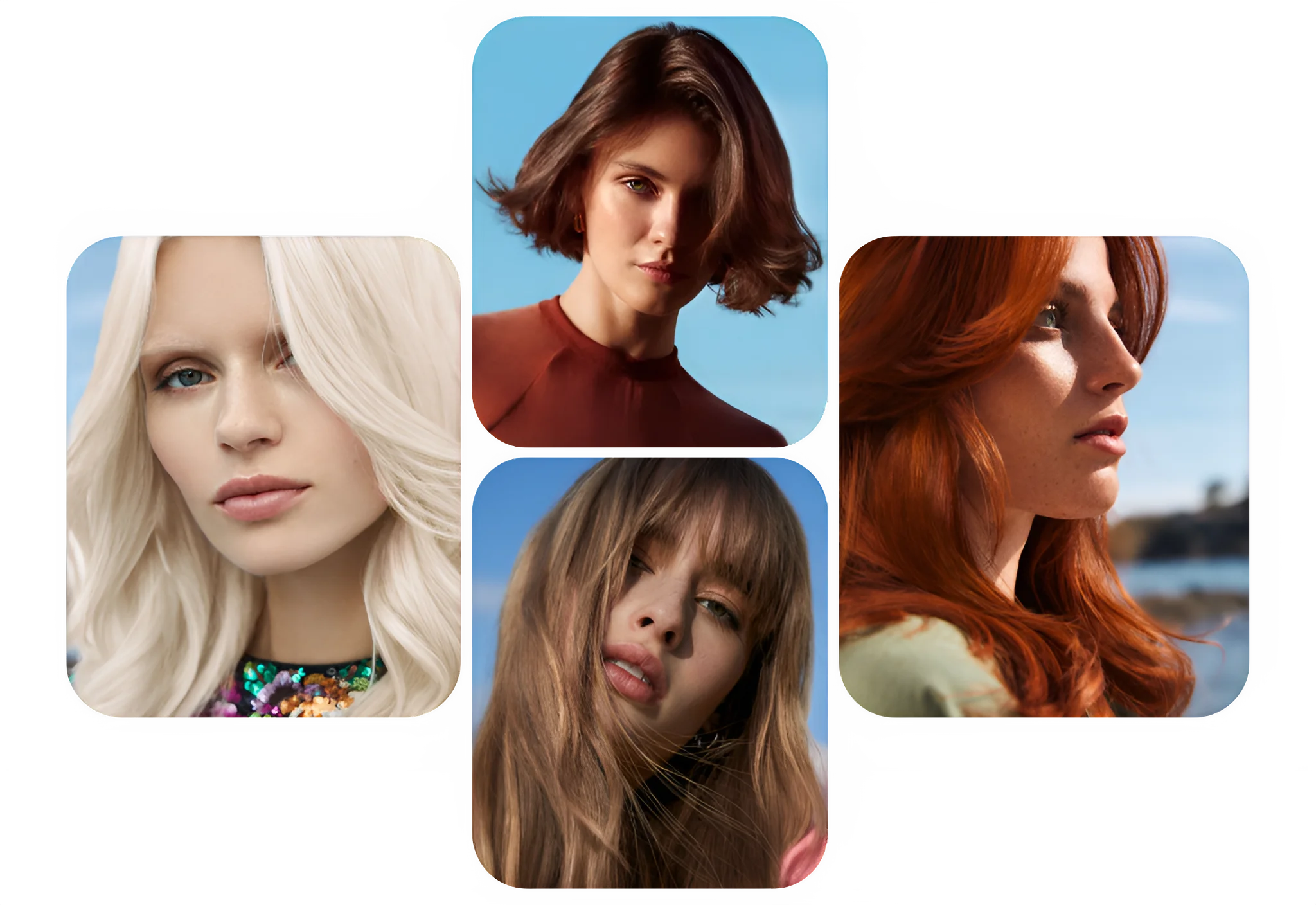 Three Cromatone models: platinum blonde, brunette bob and copper red