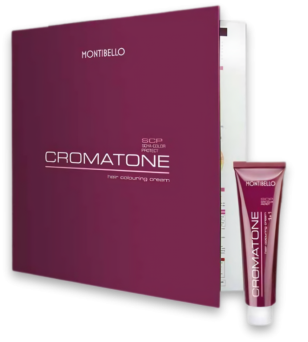 Cromatone shade book open beside a colouring cream tube