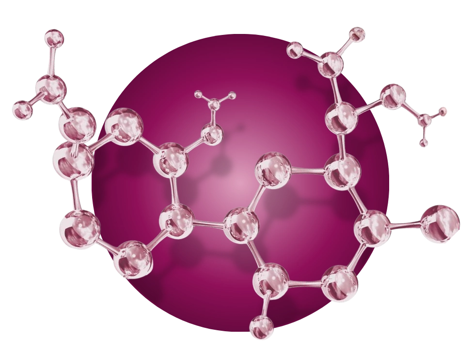 3D pink glass molecular structure over a magenta circle