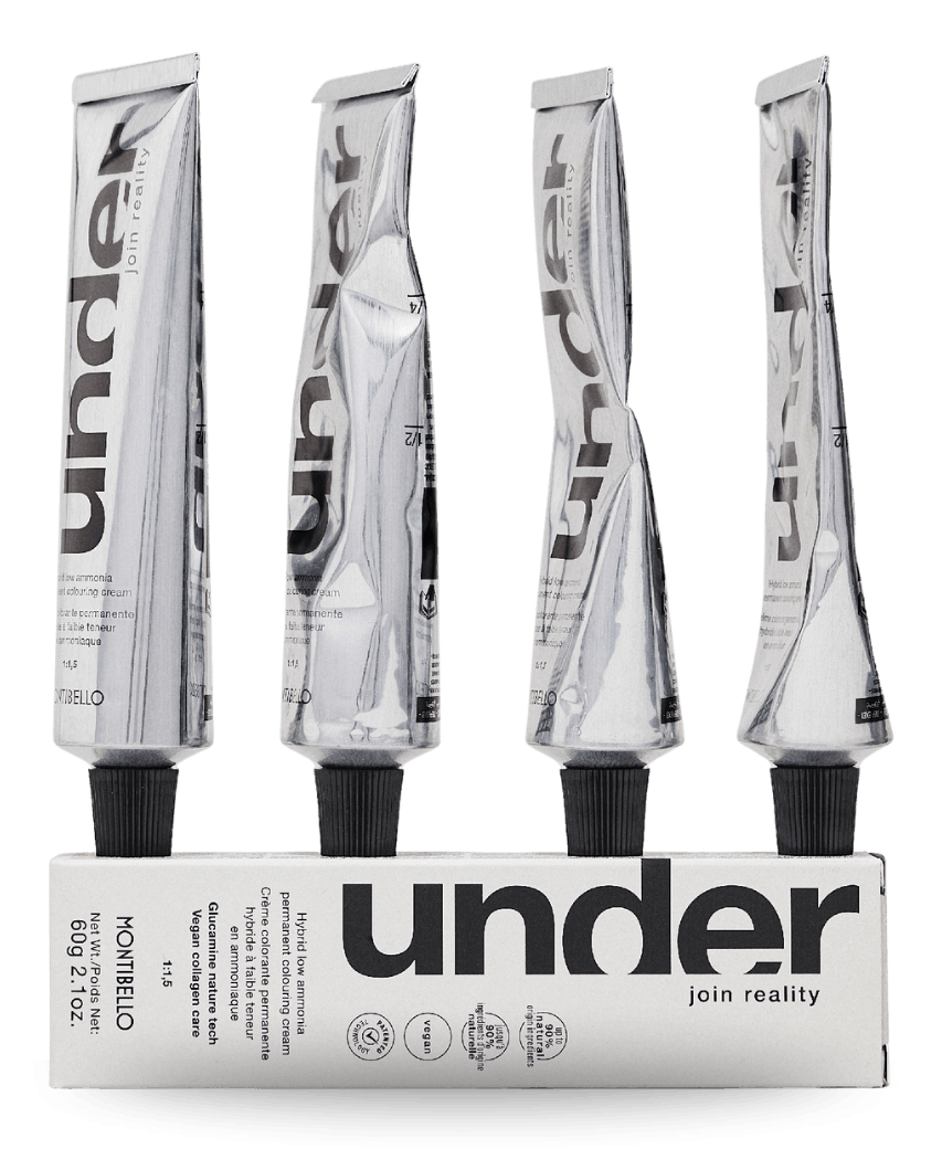 Four Under colouring cream tubes standing on their carton
