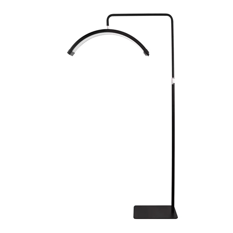 LED half moon beauty light on an adjustable black floor stand