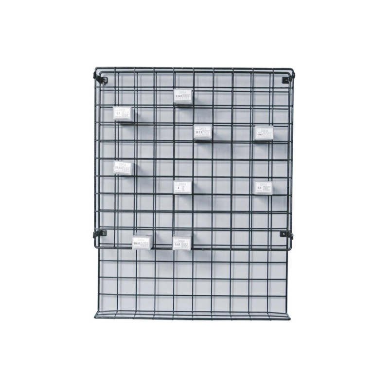 Black wire tint rack holding colour tubes filed by shade number