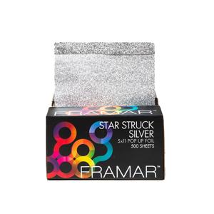 Framar Star Struck Silver pop up foil, a glitter silver sheet drawn from its dispenser box
