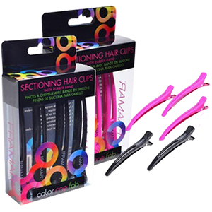 Framar sectioning hair clips in black and pink, in their printed retail pack