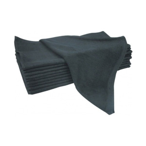A folded stack of black salon towels